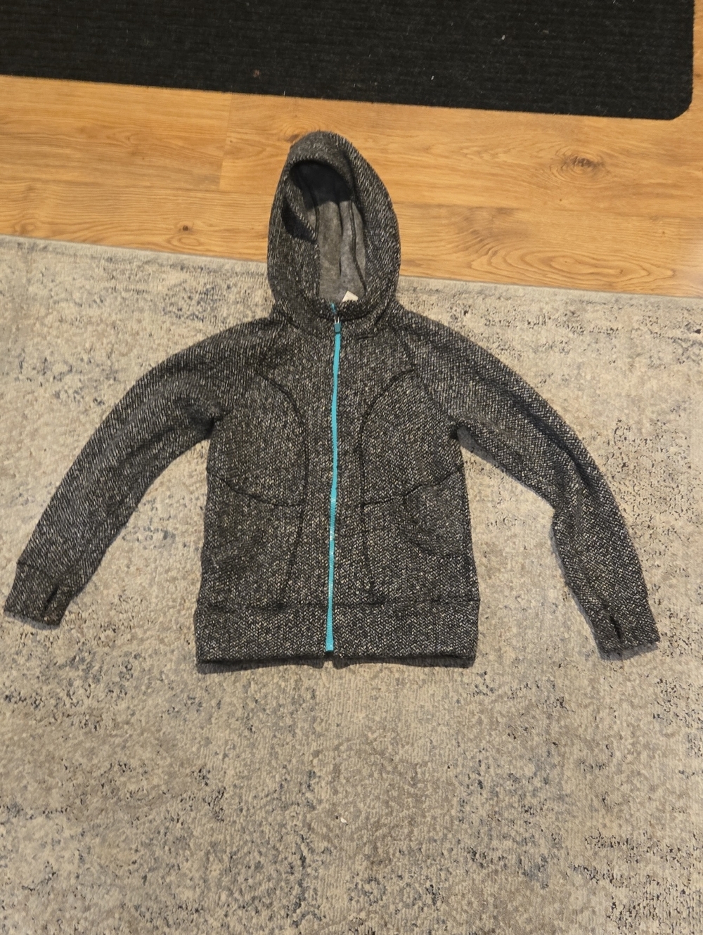 Athleta Kids Heathered Gray Hooded Swatshirt with Turquoise Zip
